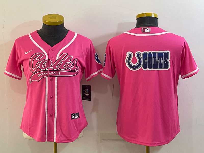 Women%27s Indianapolis Colts Team Big Logo Pink With Patch Cool Base Stitched Baseball Jersey
